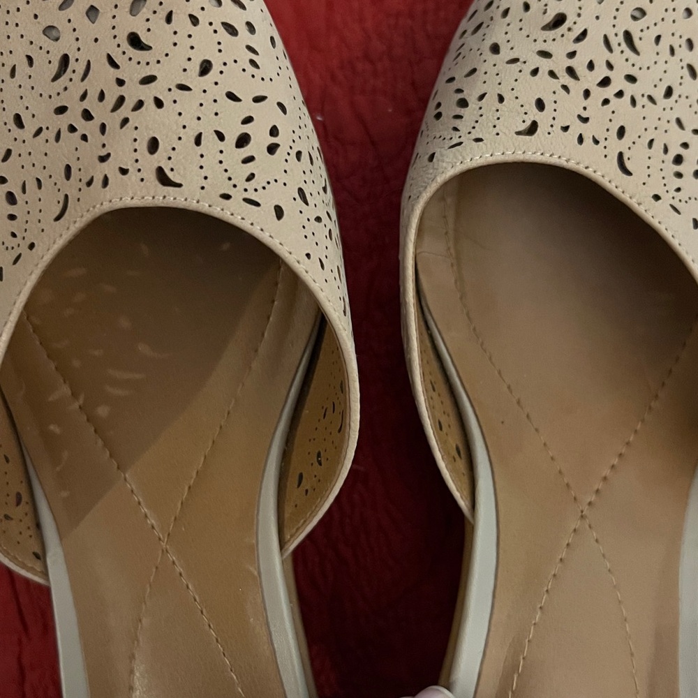 Beige Laser Cut Mary Jane Flats - Picture 7 of 7